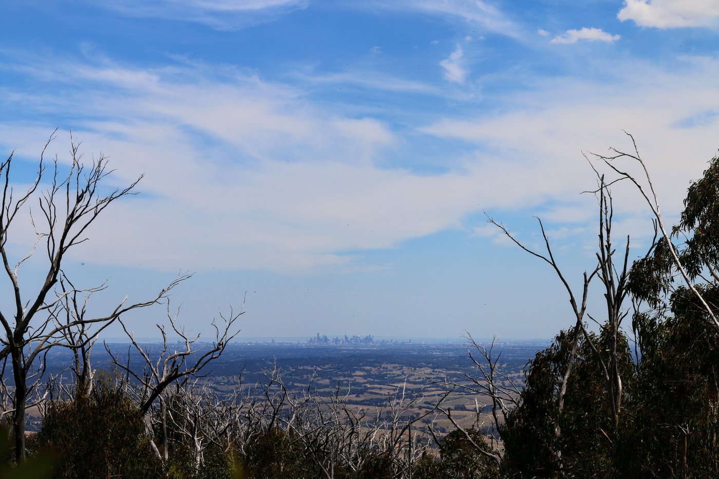 Melbourne can be seen in the distance from a ridge in Kinglake