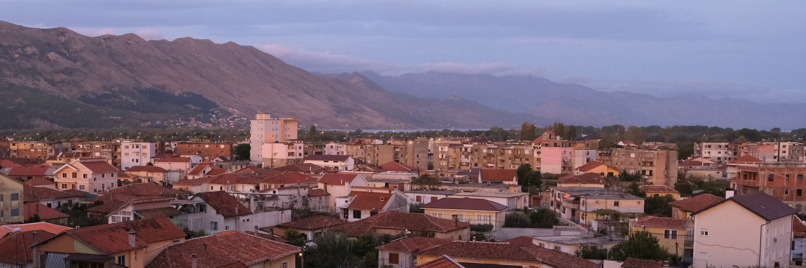 Looking back towards Lake Shkodër from the balcony of an aprtment in Shkodër, Albania