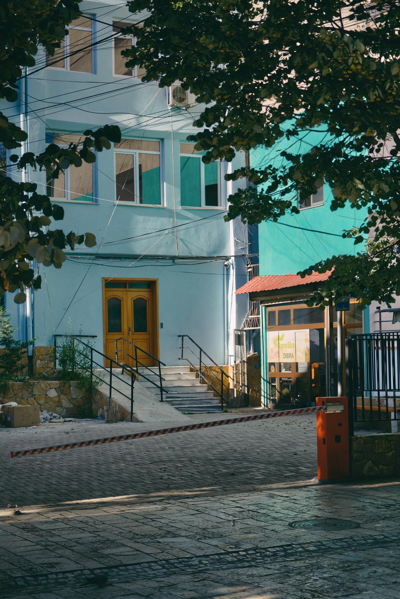 A gated apartment building in Peshkopi, Albania