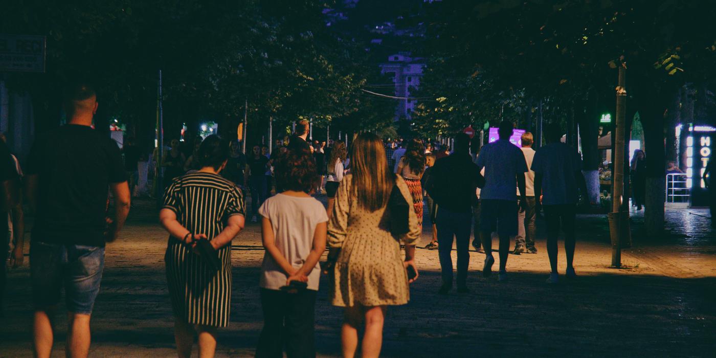 A glimpse of the thriving evening xhiro in Peshkopi, Albania