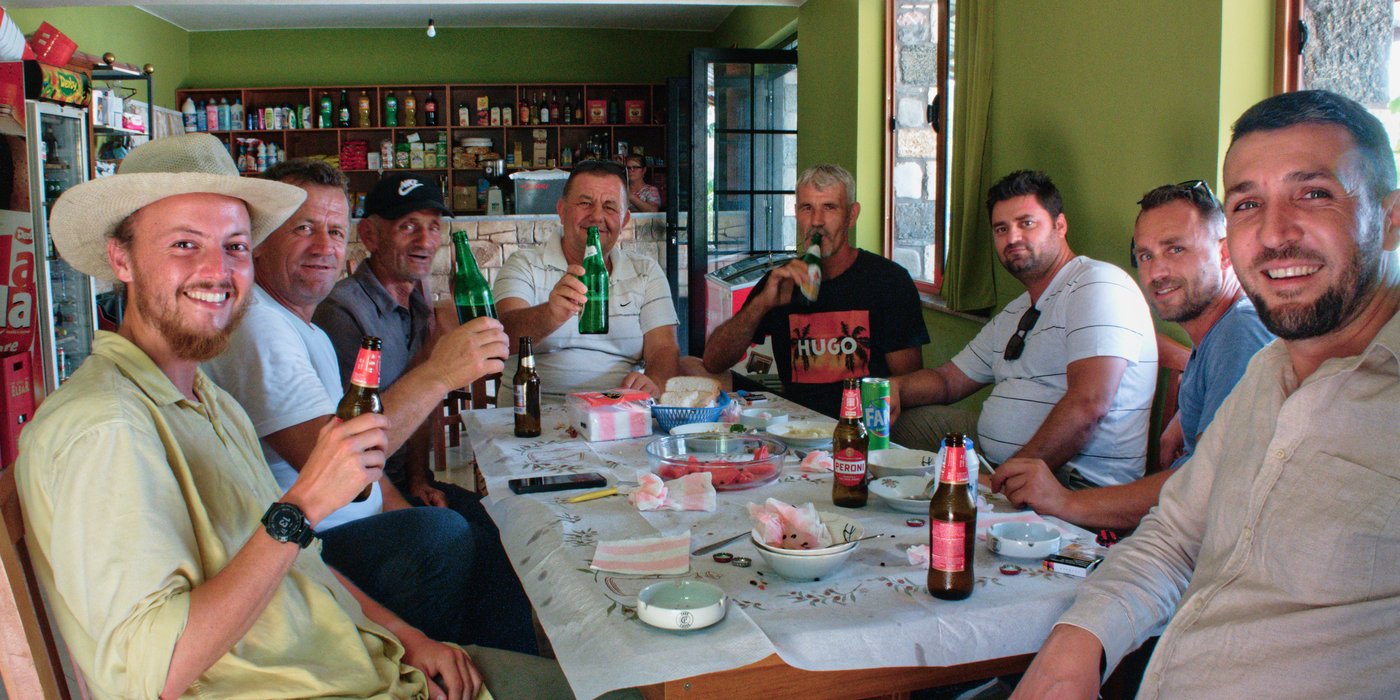 Building bridges with the bridge builders over lunch. Labrazhd, Albania