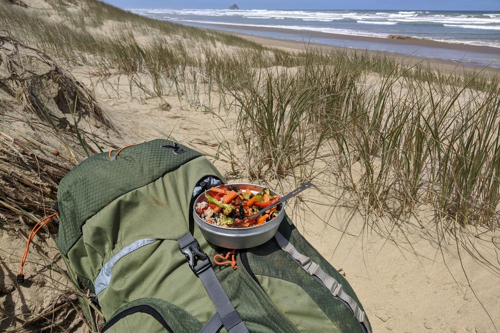 Our lunch of stir fried vegetables on the beach.