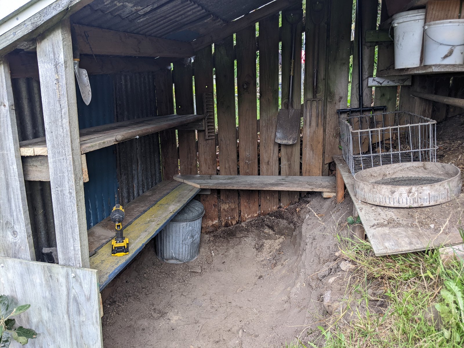 Second: My hasty efforts at shelving and earthworks