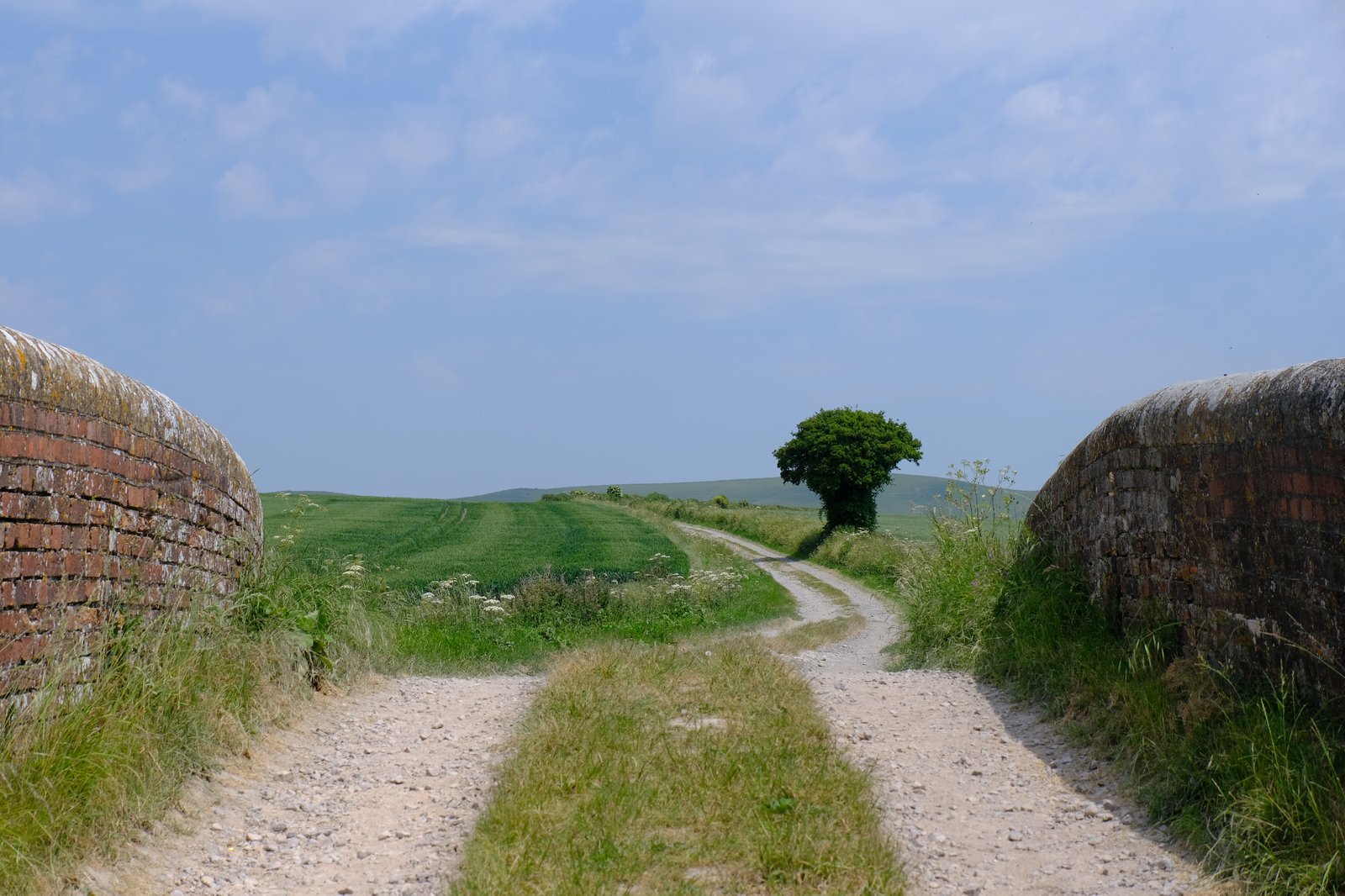 A farm track crosses the canal over an old bridge
