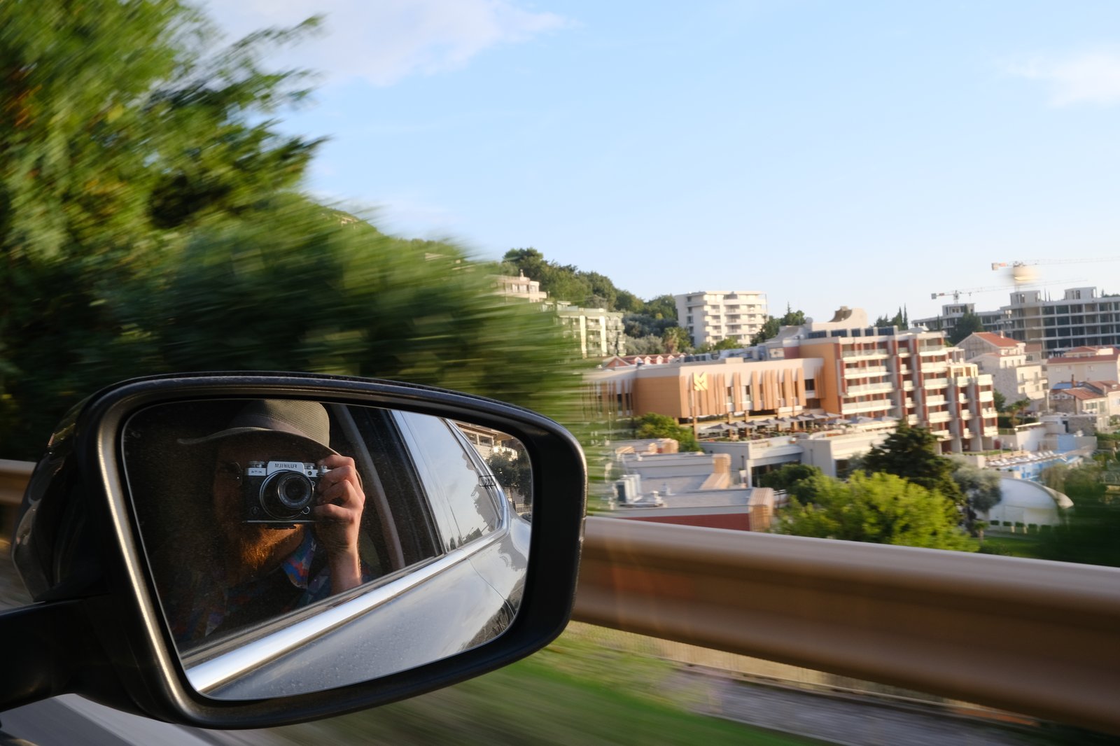 A snap from the passenger seat of David's car as I headed to the coast to meet Beans, Sveti Stefan, Montenegro