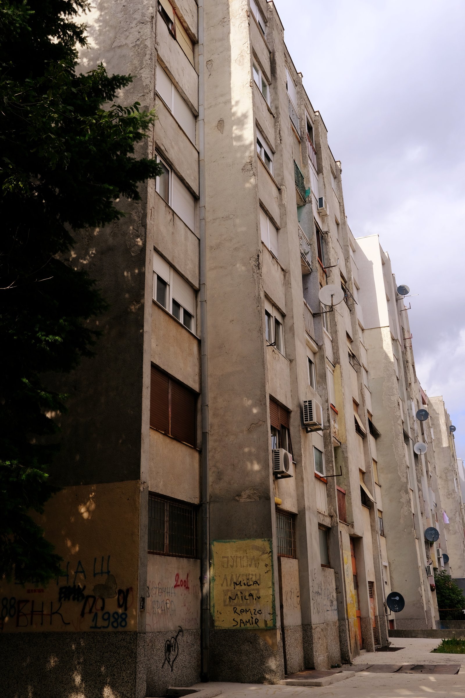 An apartment building seems to lean away in NikÅ”iÄ, Montenegro