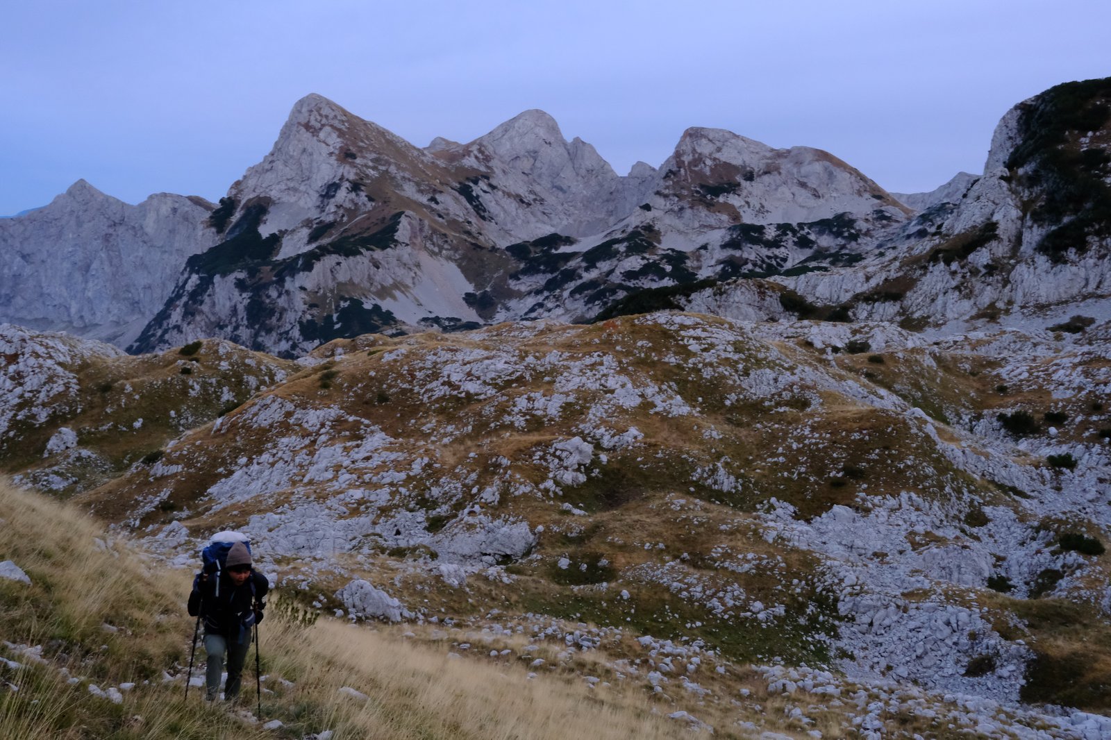 Mizuki wrapped up warm as temperatures dropped on the way up Maglic, Montenegro
