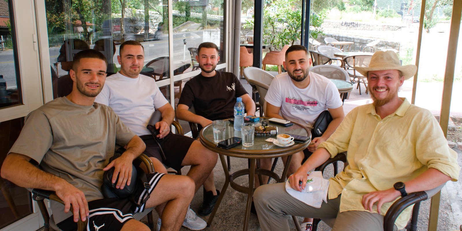 Kevin, Jeton, Clyde, Ervis, and I. En route to Pëllumbas, via Elbasan, Albania