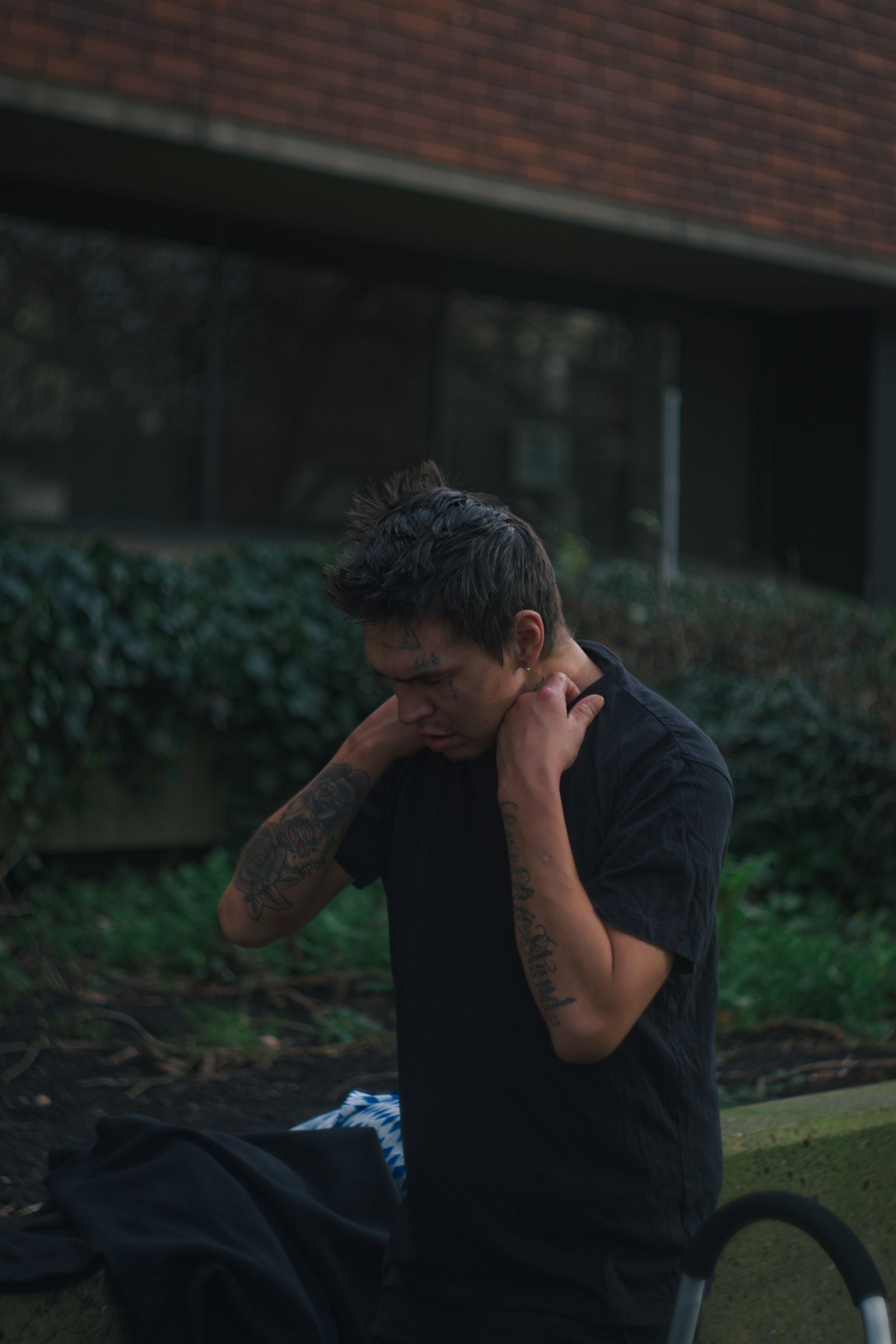Peter getting dressed outside St. Paul's Hospital. Vancouver