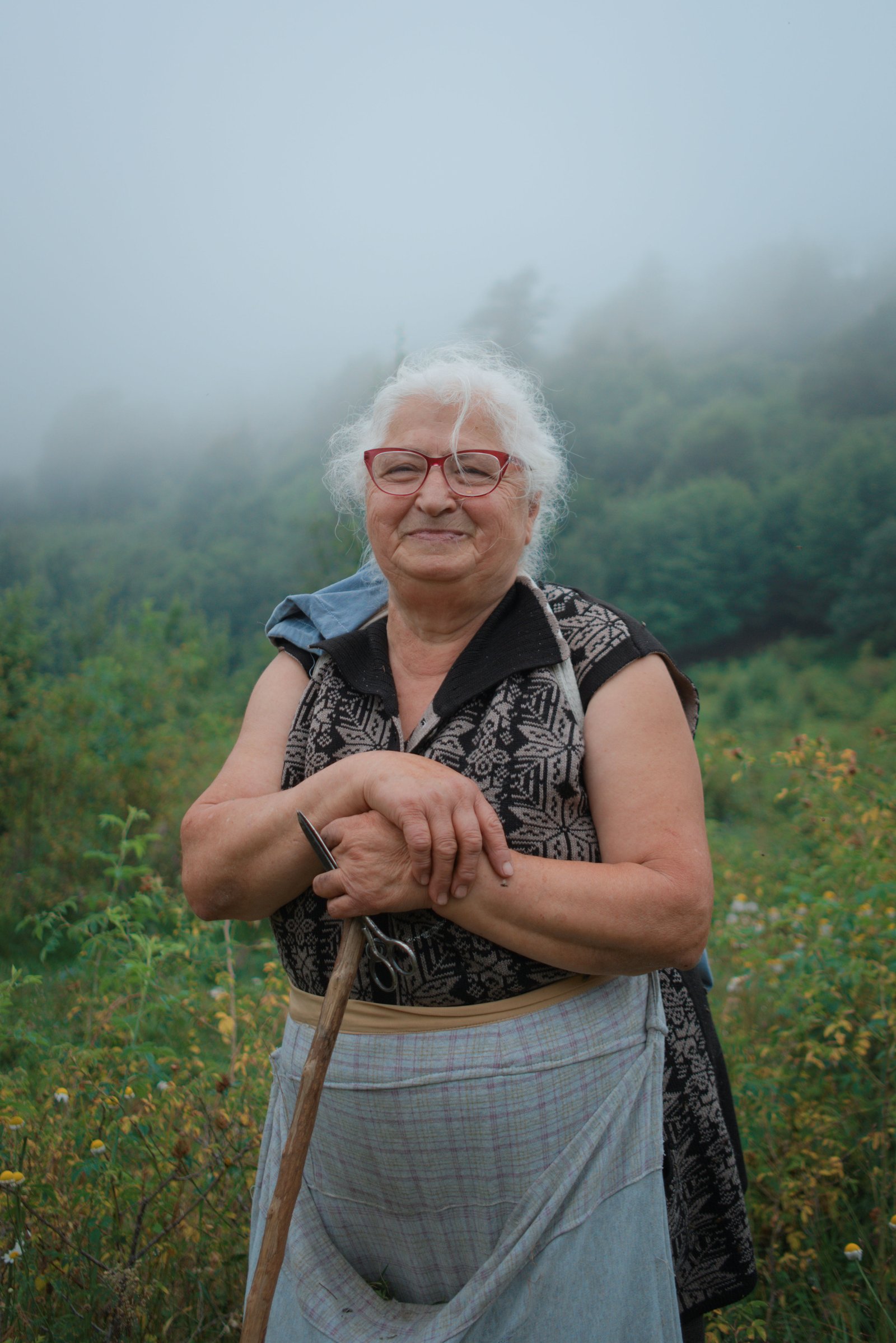 Alvard smiles back at us after we stumble upon her picking chai in the hills above Alavardi. Armenia