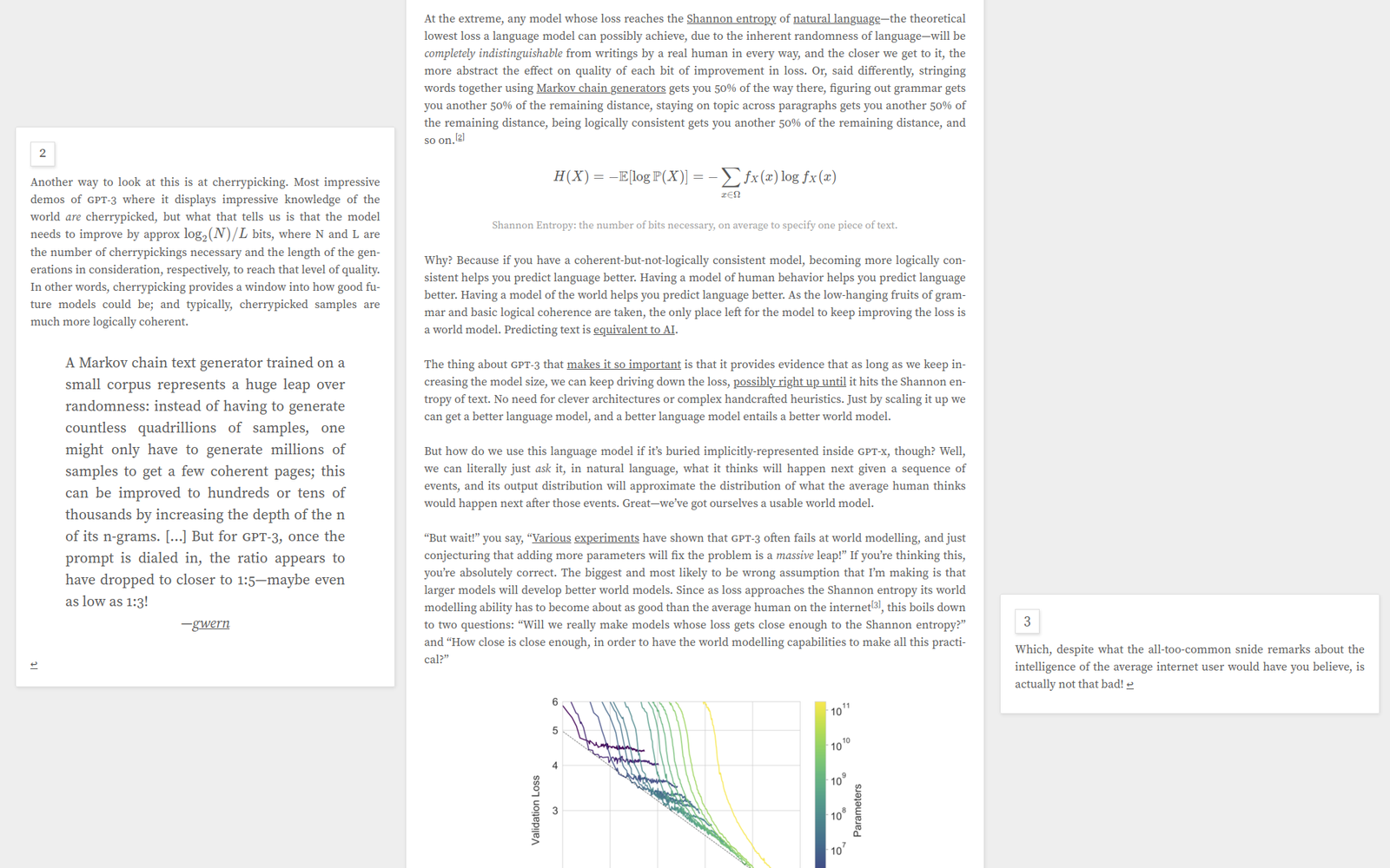 A screen of an article by Leo Gao showing an elegant use of sidenotes in web design.