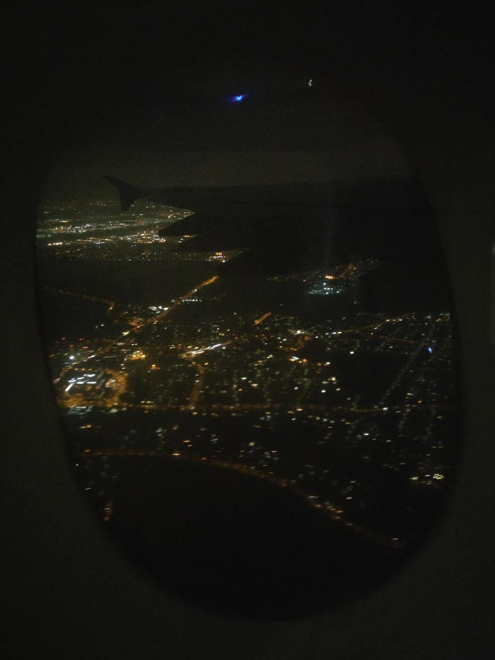 Flying over London at night