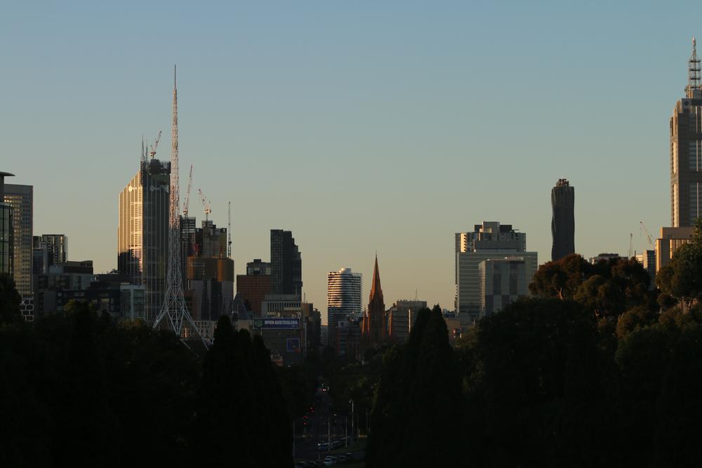 The Melbourne skyline as the sun begins to set