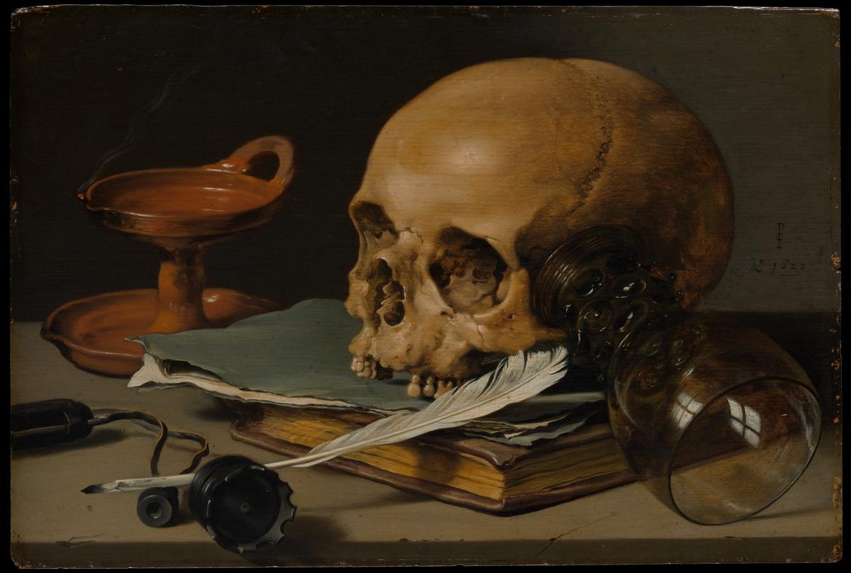 Still life with a skull and a writing quill, Pieter Claesz