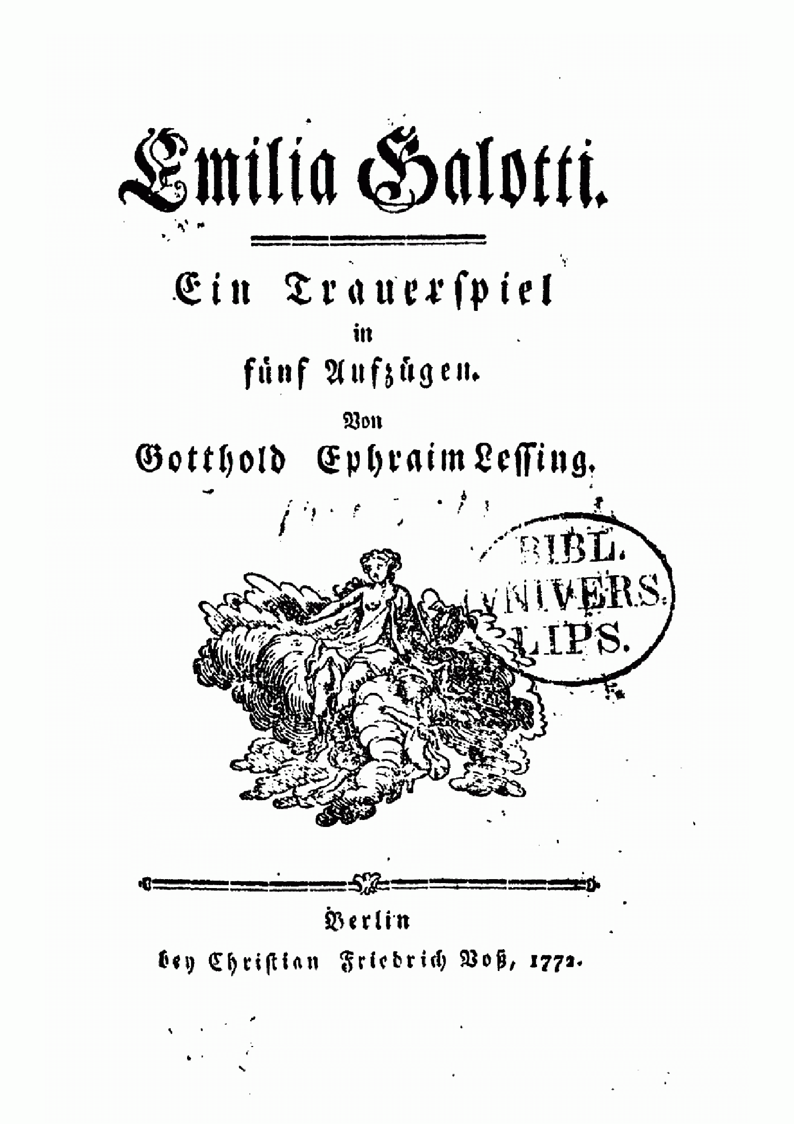 Cover of Gotthold Lessing's play, Emilia Galotti, from 1772