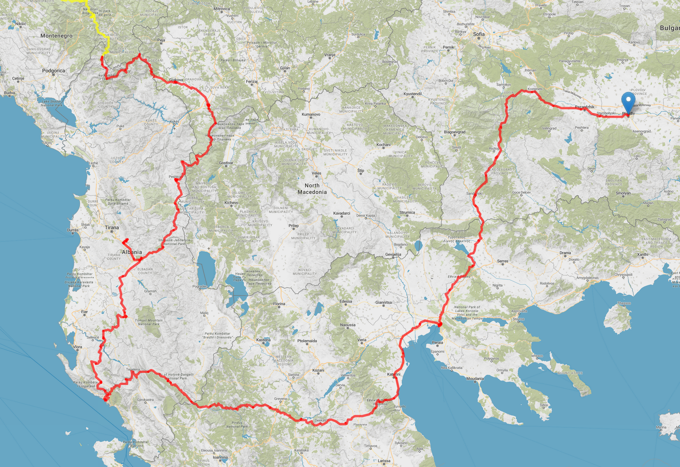 Screenshot of the map with the new tiles, also showing my GPS track across the southern Balkans.