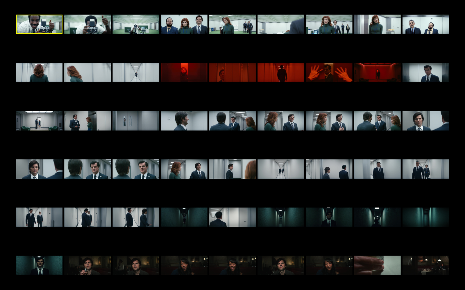 A grid of screenshots from the second episode of Severance Season 1