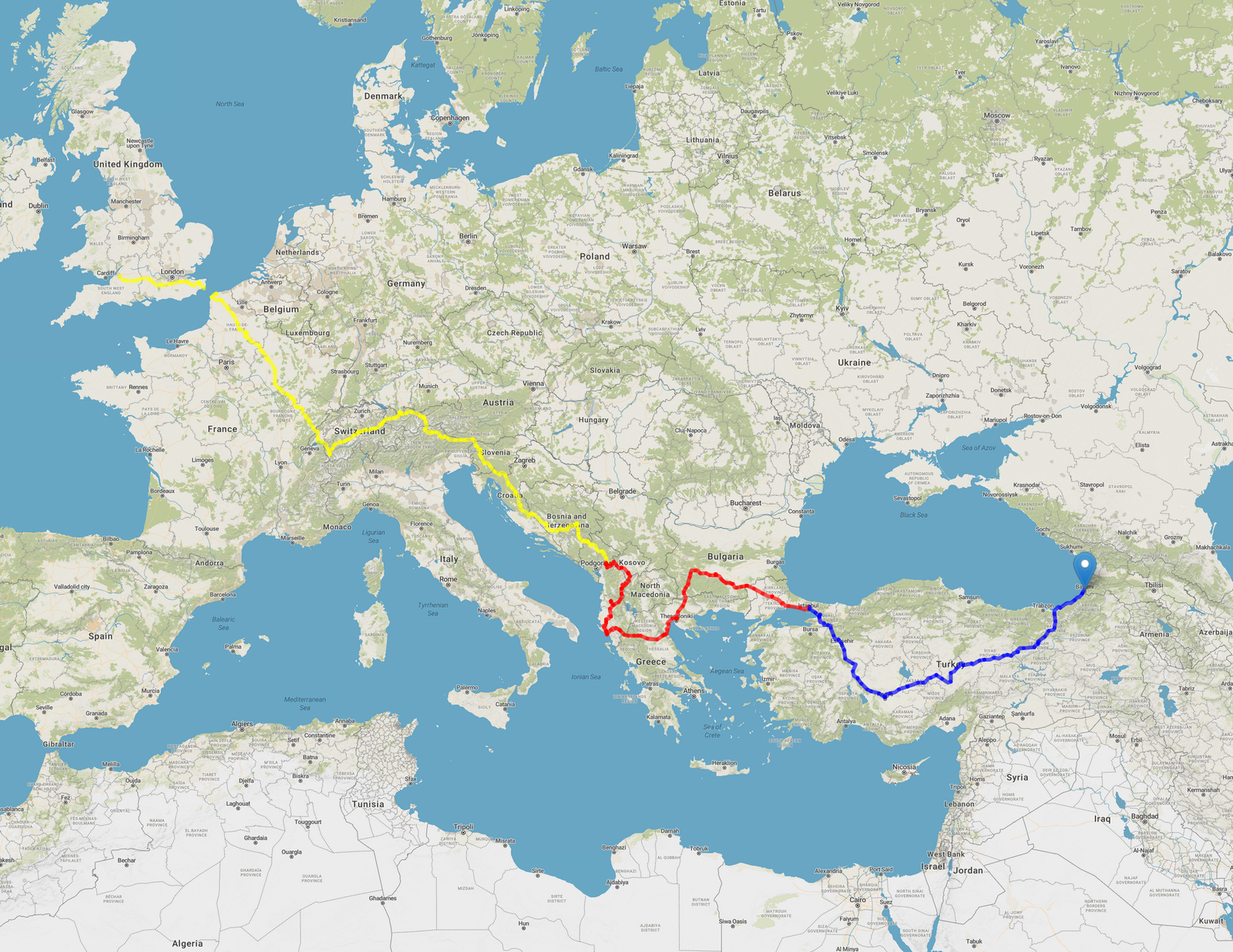 The map of my walk to India
